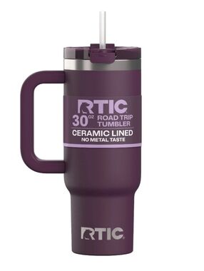 RTIC 30 oz Insulated Tumbler with Handle, Ceramic Lined, Leak-Resistant StrawLid